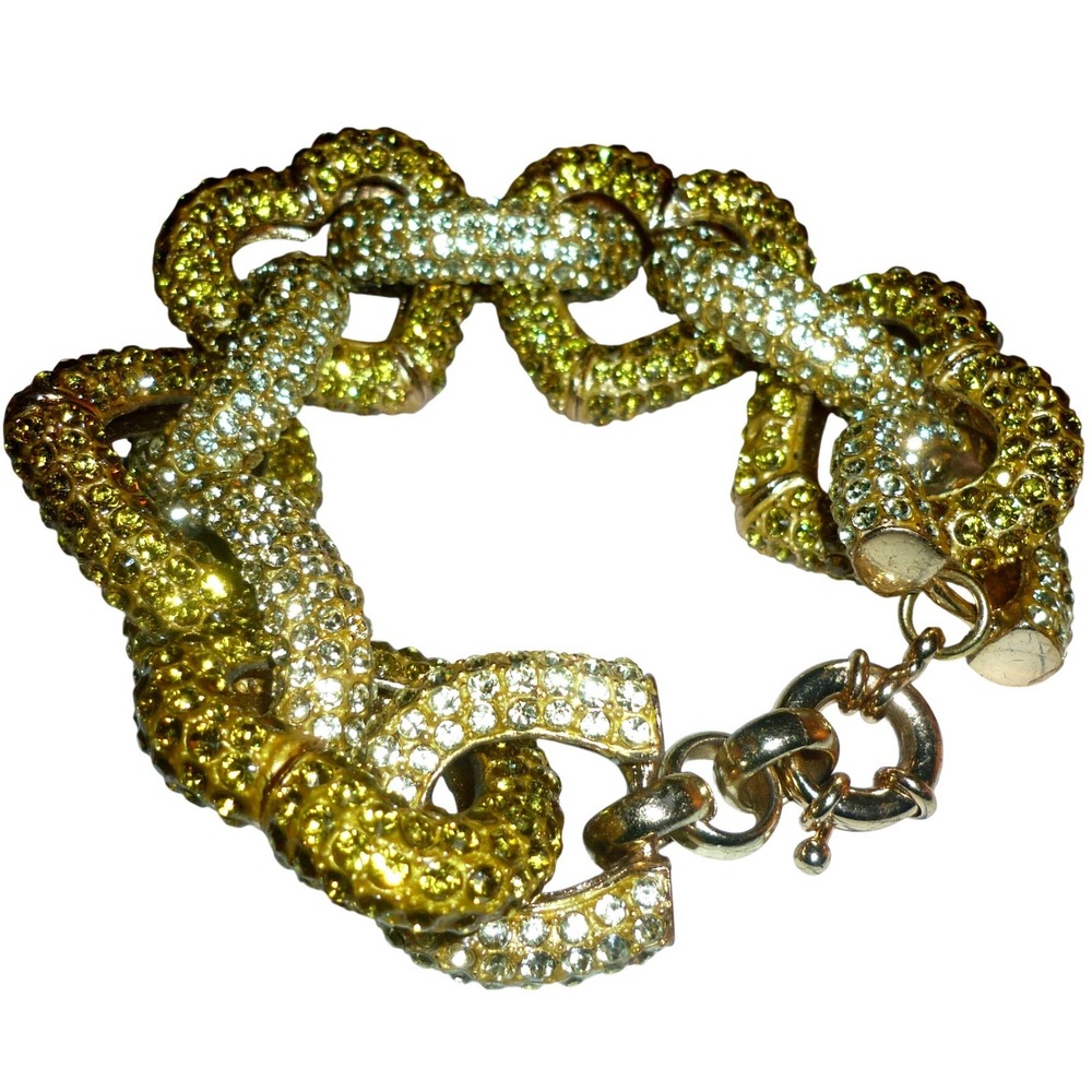 Vintage Chunky Runway Link Bracelet 158g Huge Pavé Rhinestone Gold Tone Heavy
